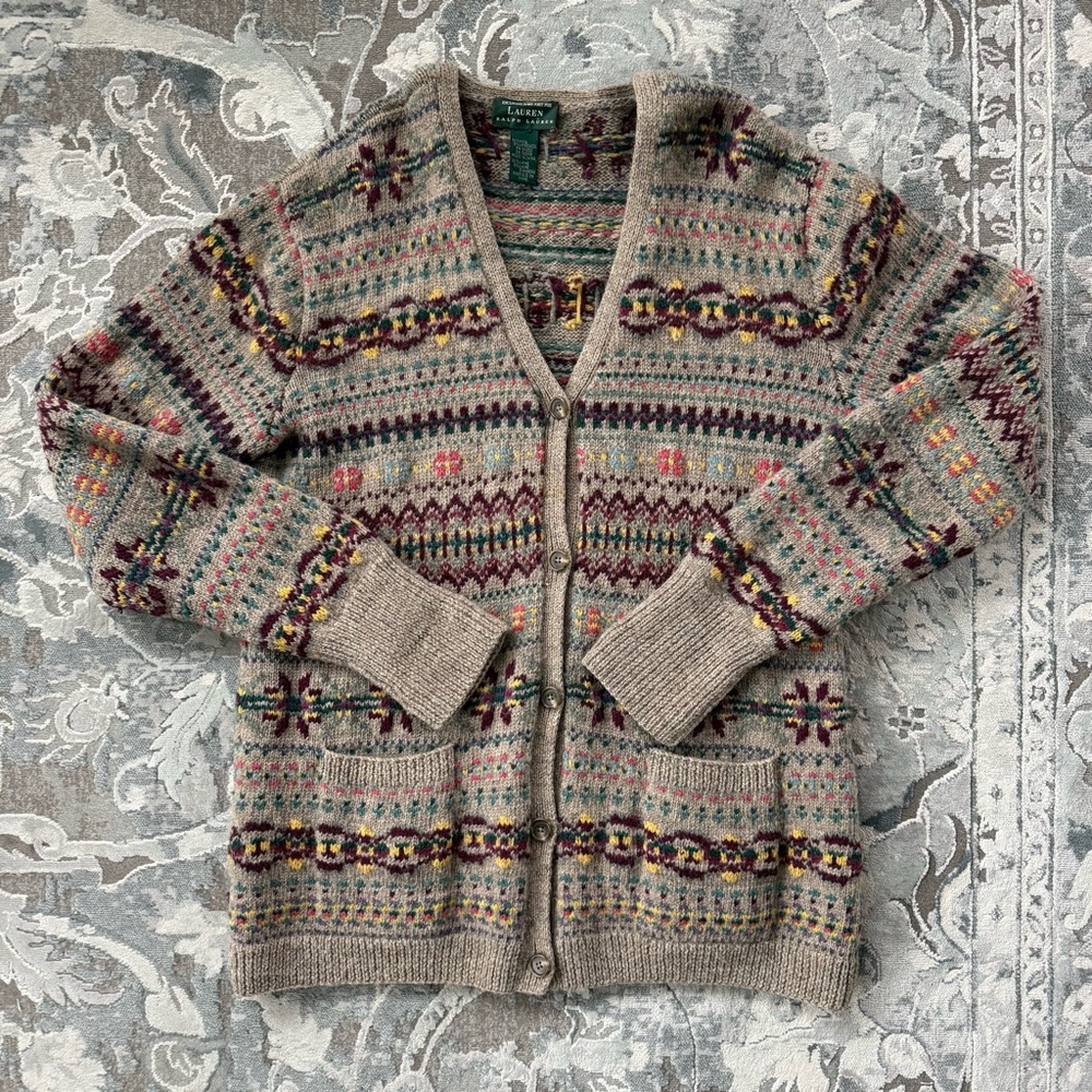 Ralph Lauren Vintage Wool Fair Isle Cardigan Sweater